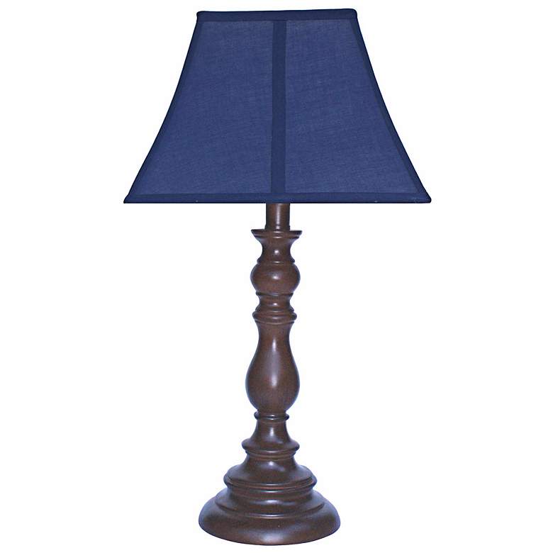 Image 1 Navy Blue Shade with Brown Candlestick Base Table Lamp