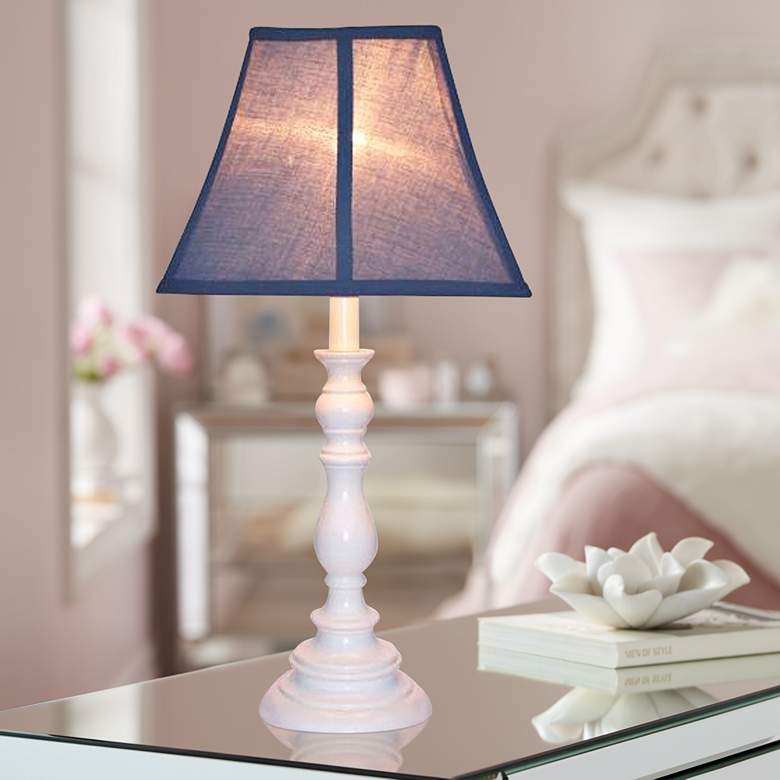 Image 1 Navy Blue Shade with White Candlestick Base Table Lamp