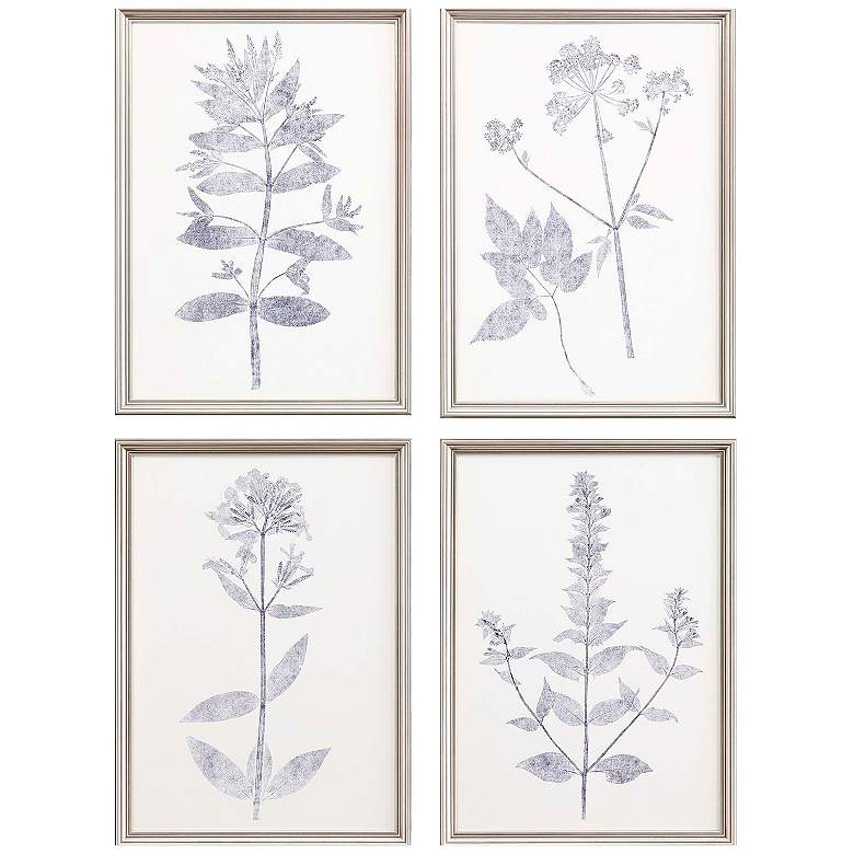 Image 1 Navy Botanicals 15"W x 21"H Framed Art Set of 4