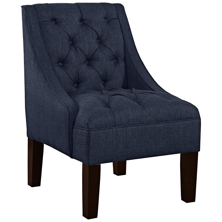 Image 1 Navy Linen Diamond Tufted Swoop Arm Chair