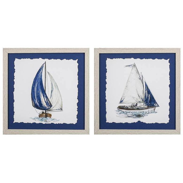 Image 1 Navy Sail 15"W x 15"H Framed Art Set of 2