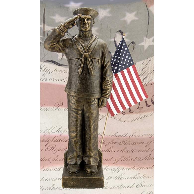Image 1 Navy Sailor Uniform 30" High Bronze Outdoor Statue with Flag