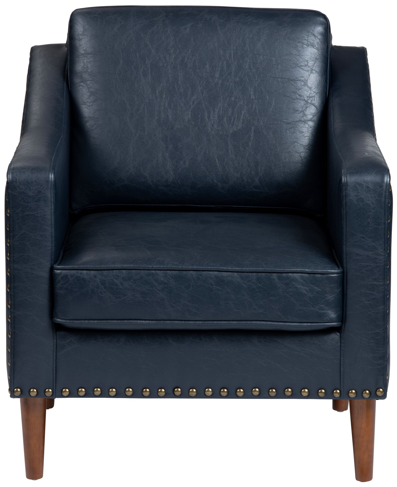Image 3 Navy Upholstered Accent Arm Chair with Brown Solid Wood Frame more views