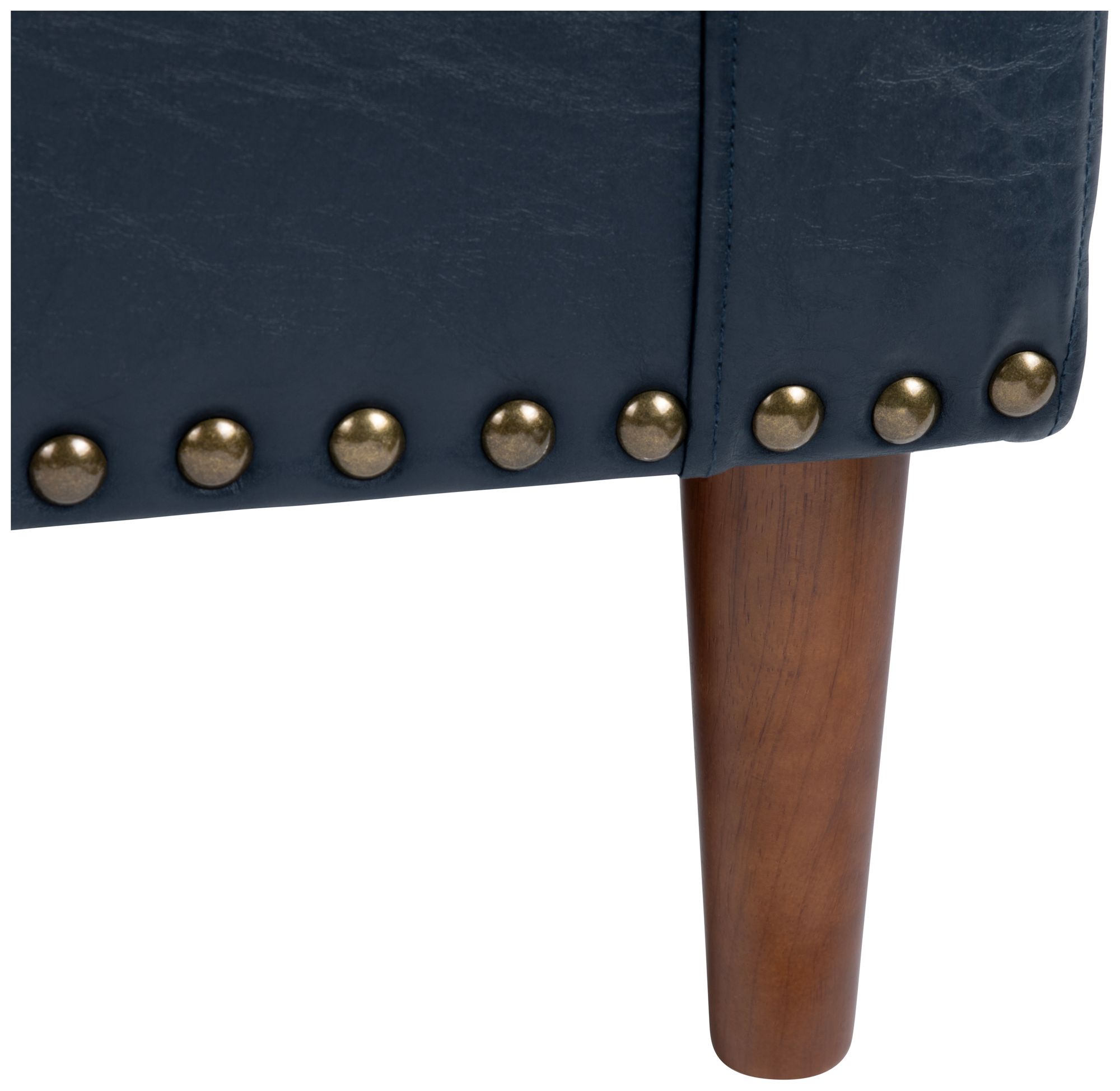 Image 4 Navy Upholstered Accent Arm Chair with Brown Solid Wood Frame more views