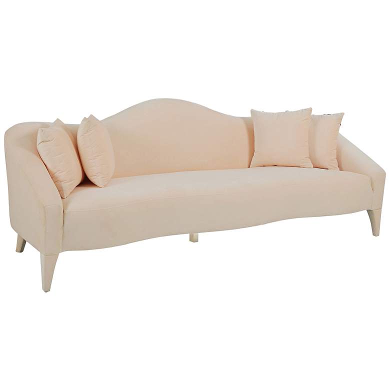 Image 1 Naya 96 inch Wide Peach Velvet Sofa with Throw Pillows