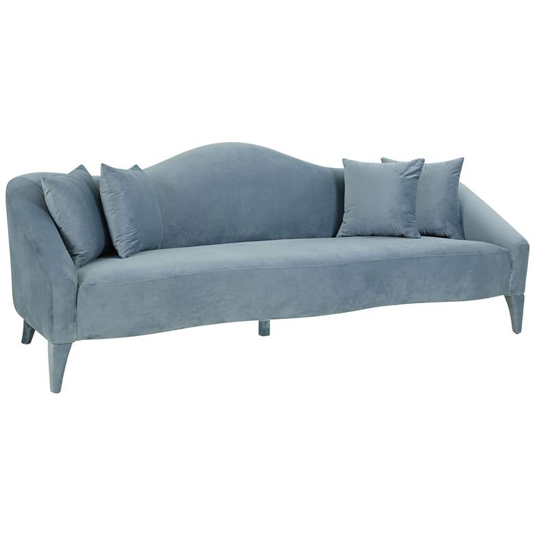 Image 1 Naya 96" Wide Sea Blue Velvet Sofa with Throw Pillows