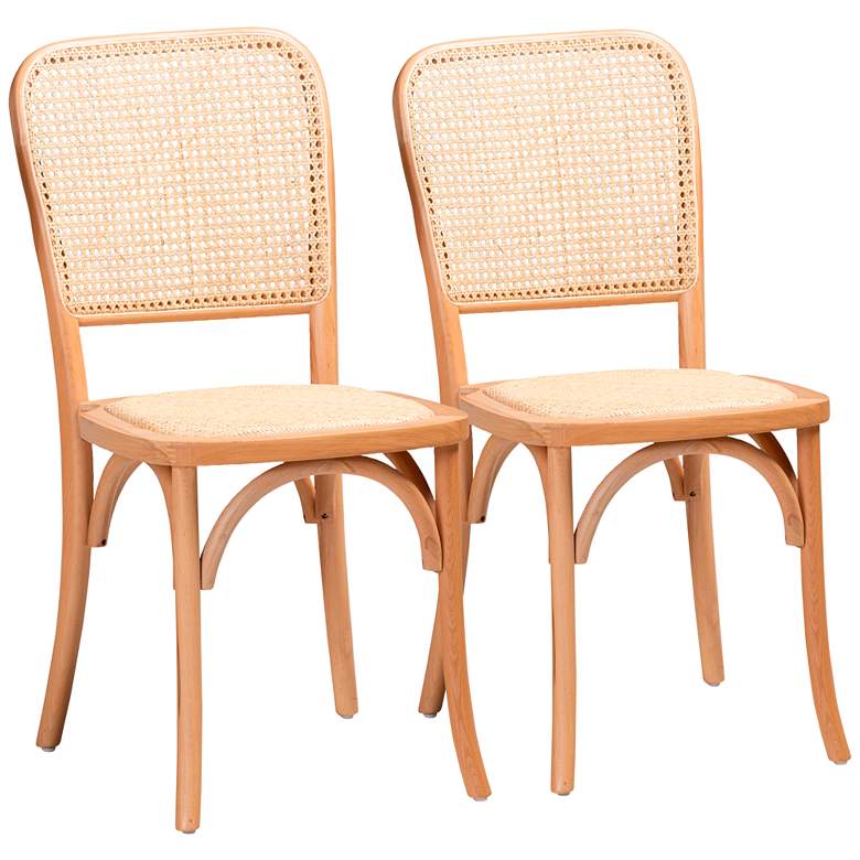 Image 2 Neah Beige Woven Rattan Natural Wood Dining Chairs Set of 2