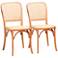 Neah Beige Woven Rattan Natural Wood Dining Chairs Set of 2