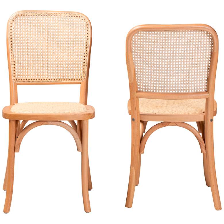 Image 6 Neah Beige Woven Rattan Natural Wood Dining Chairs Set of 2 more views