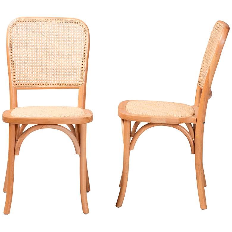 Image 7 Neah Beige Woven Rattan Natural Wood Dining Chairs Set of 2 more views