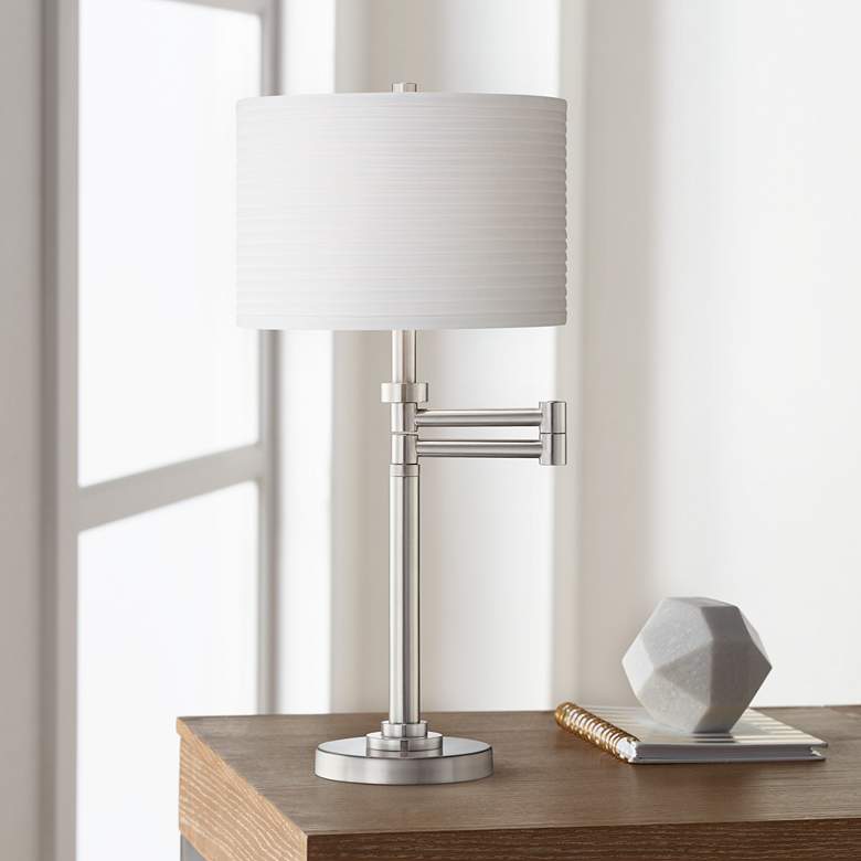 Image 1 Neat Pleat Brushed Nickel Swing Arm Desk Lamp