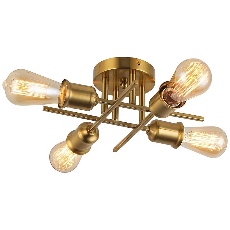 Image 2 Nebraska 18" Wide Aged Brass 4-Light Ceiling Light
