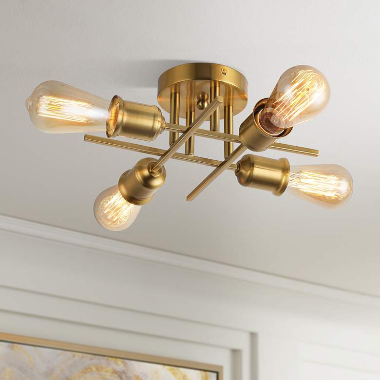 Image 1 Nebraska 18" Wide Aged Brass 4-Light Ceiling Light