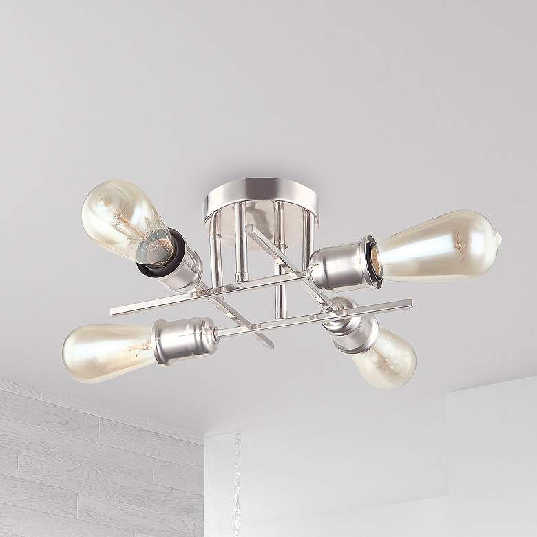 Image 1 Nebraska 18" Wide Burnished Chrome 4-Light Ceiling Light