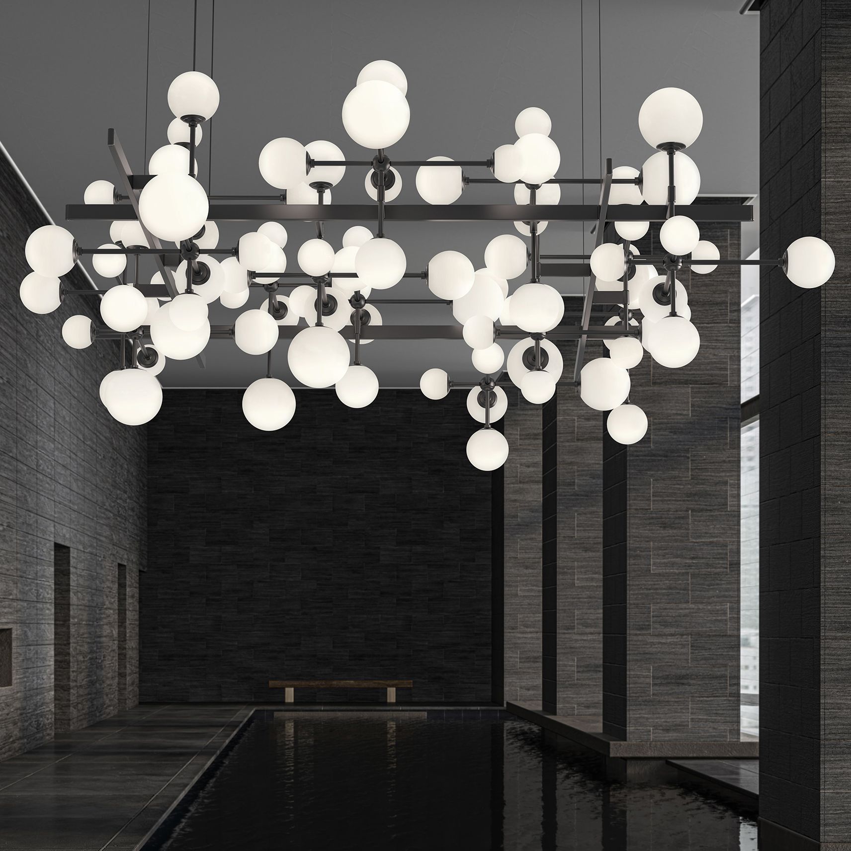 Nebula Square 80" Wide LED Chandelier Large Satin Black 240" Cabl
