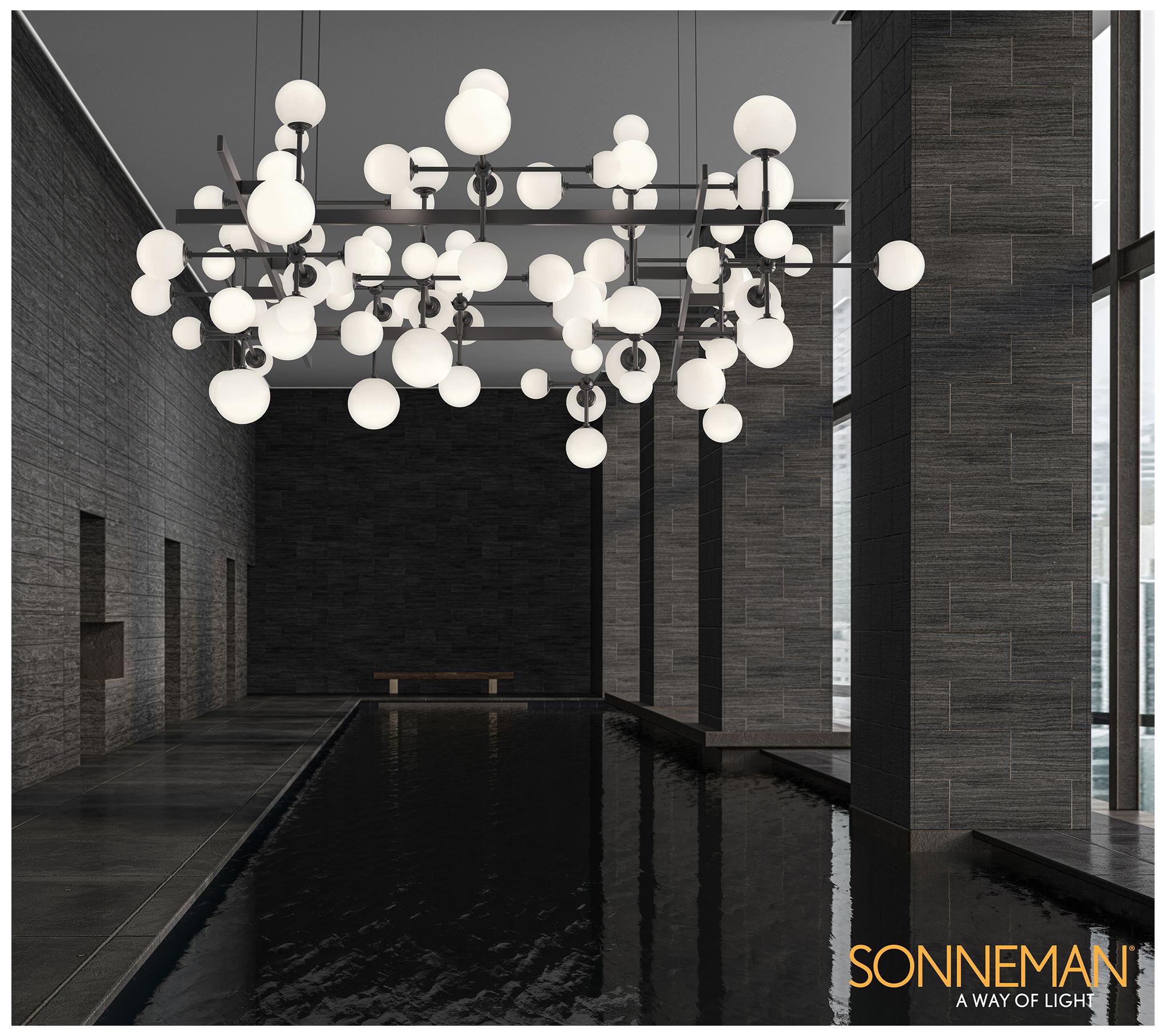 Image 3 Nebula Square 80" Wide LED Chandelier Large Satin Black 240" Cabl more views