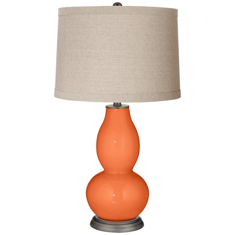 Image 1 Nectarine Linen Drum Shade Double Gourd Table Lamp
