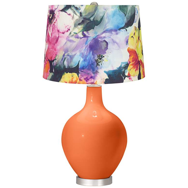 Image 1 Nectarine Watercolor Floral Shade Ovo Table Lamp