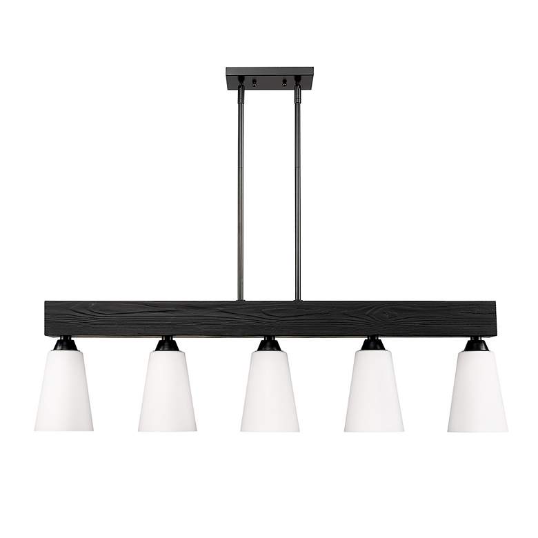 Image 3 Neela 41.625" Wide 5-Light Matte Black Linear Pendant with Opal Glass more views