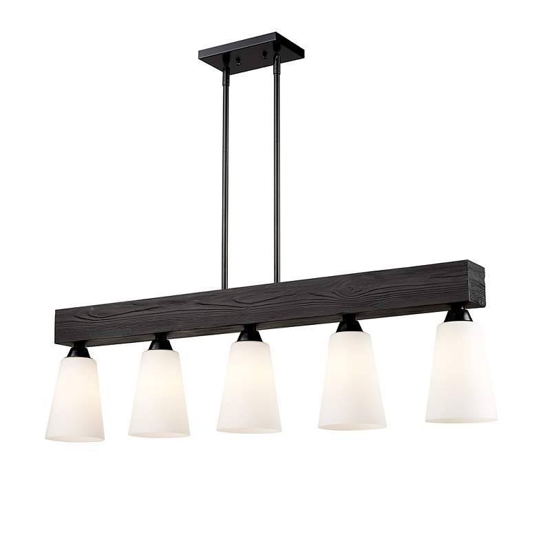 Image 4 Neela 41.625" Wide 5-Light Matte Black Linear Pendant with Opal Glass more views
