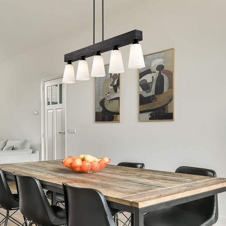 Image 7 Neela 41.625" Wide 5-Light Matte Black Linear Pendant with Opal Glass more views