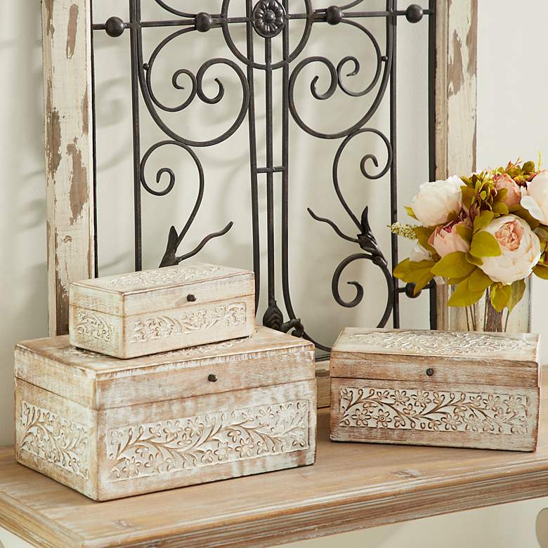 Image 1 Neera Distressed Brown Wood Decorative Boxes Set of 3