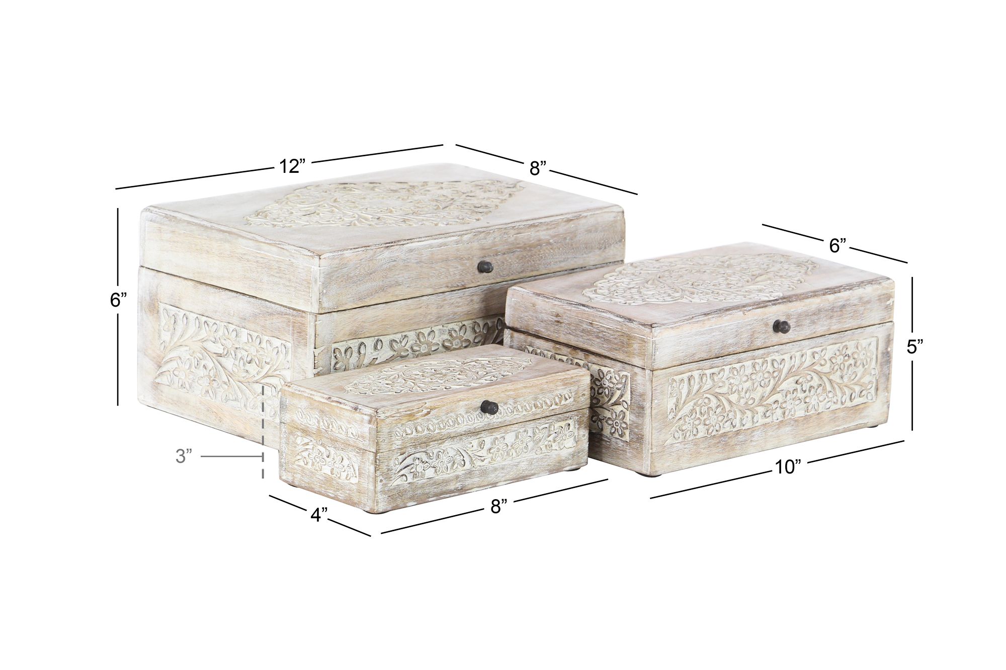 Image 6 Neera Distressed Brown Wood Decorative Boxes Set of 3 more views