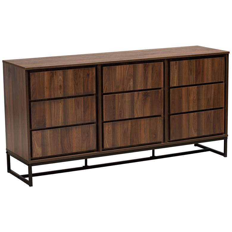 Image 2 Neil 59" Wide Walnut Brown Wood 3-Door Sideboard Buffet