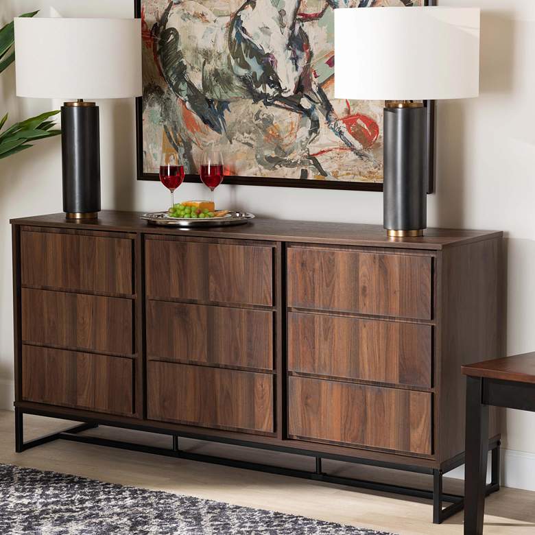Image 1 Neil 59" Wide Walnut Brown Wood 3-Door Sideboard Buffet