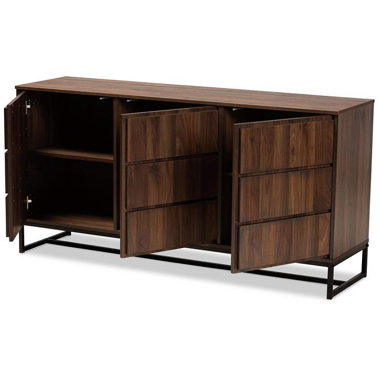 Image 5 Neil 59" Wide Walnut Brown Wood 3-Door Sideboard Buffet more views