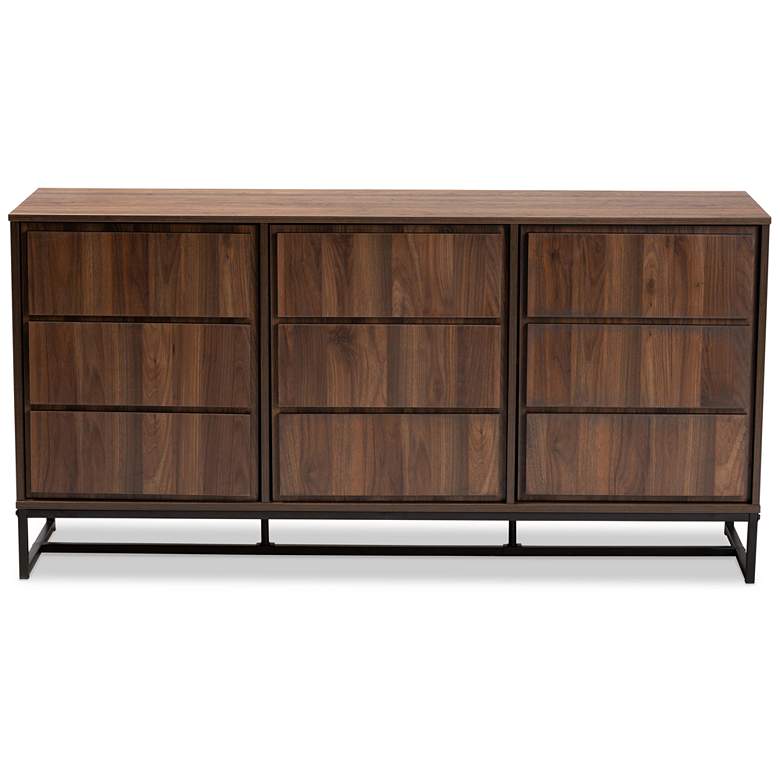 Image 6 Neil 59" Wide Walnut Brown Wood 3-Door Sideboard Buffet more views