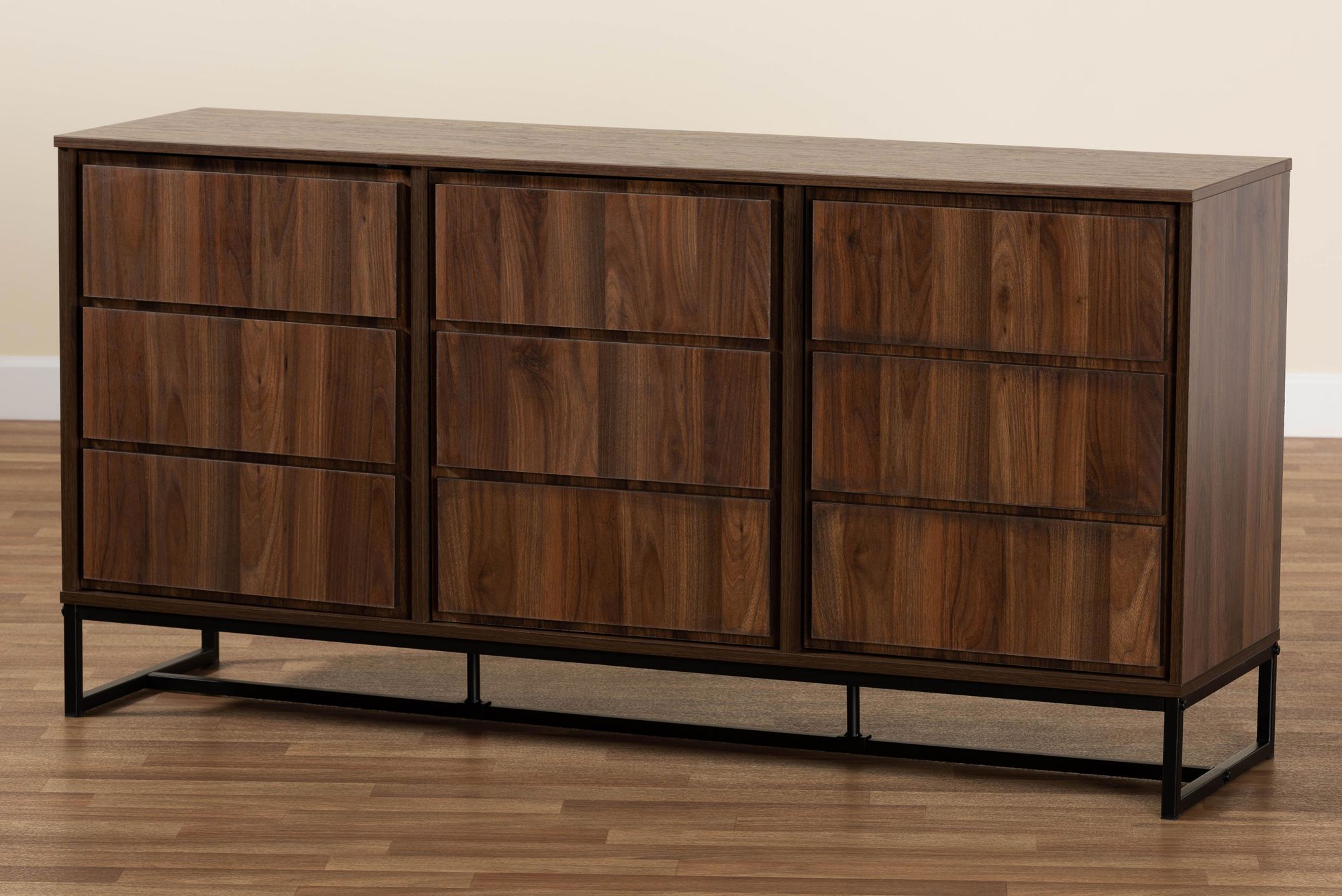 Neil 59" Wide Walnut Brown Wood 3-Door Sideboard Buffet