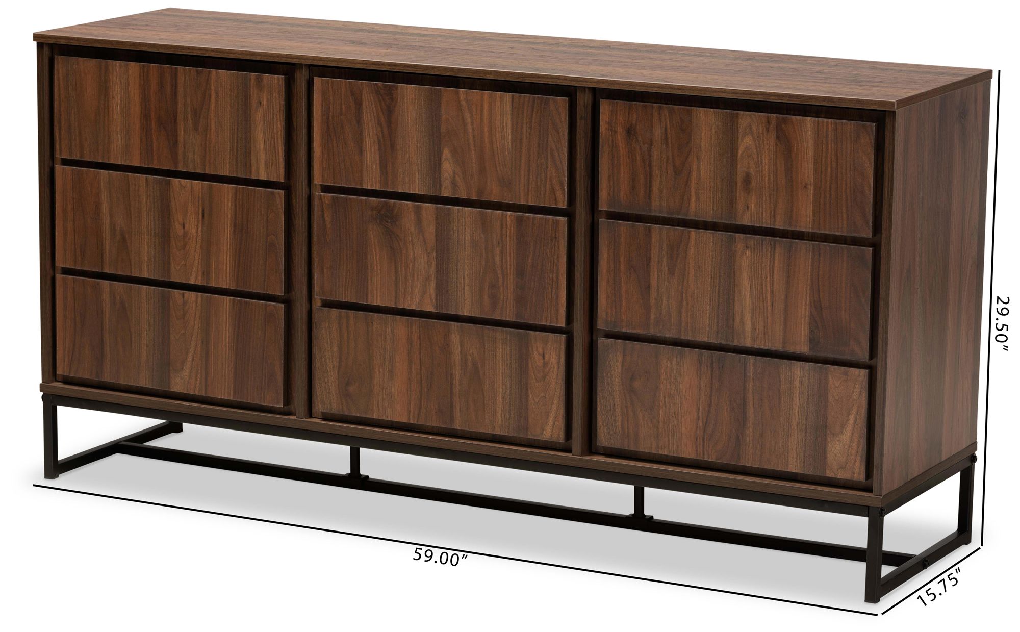 Neil 59" Wide Walnut Brown Wood 3-Door Sideboard Buffet