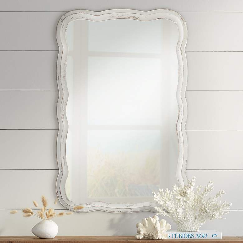 Image 1 Nellie Distressed Finish 23 1/2" x 38" Scallop Edge Wall Mirror