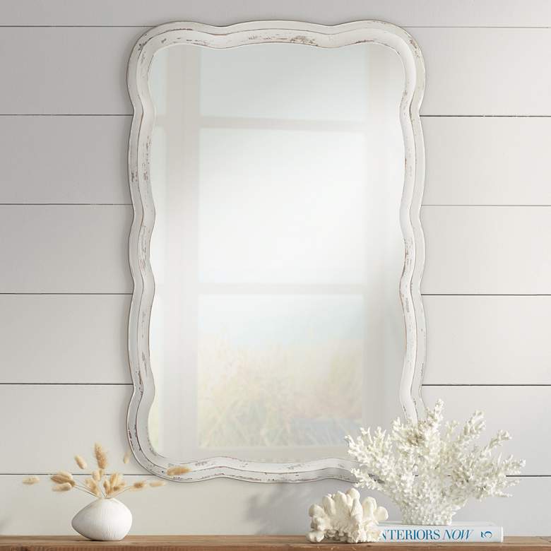 Image 1 Nellie Distressed Finish 23 1/2 inch x 38 inch Scallop Edge Wall Mirror