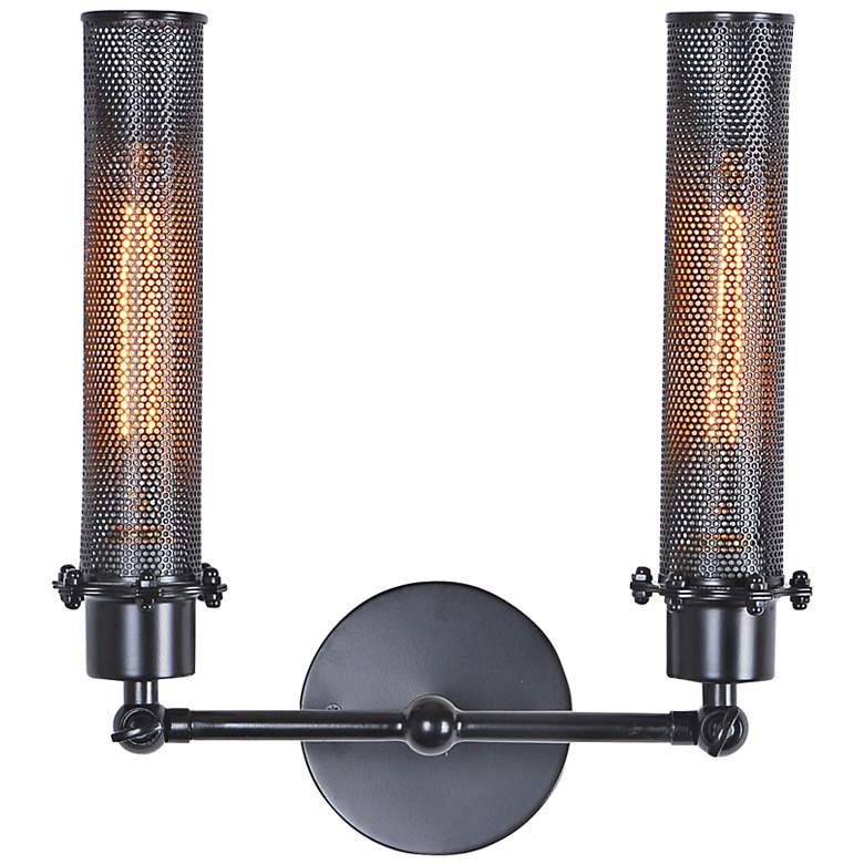 Image 1 Nelson 13 1/2" High Black Metal Mesh 2-Light Wall Sconce