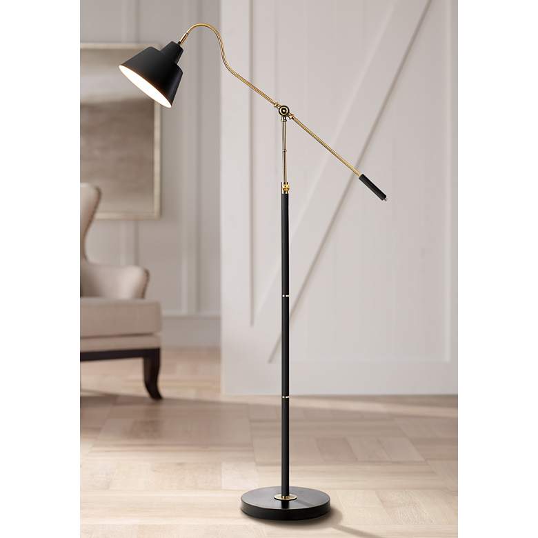 Image 1 Nelson Antique Brass and Matte Black Adjustable Floor Lamp