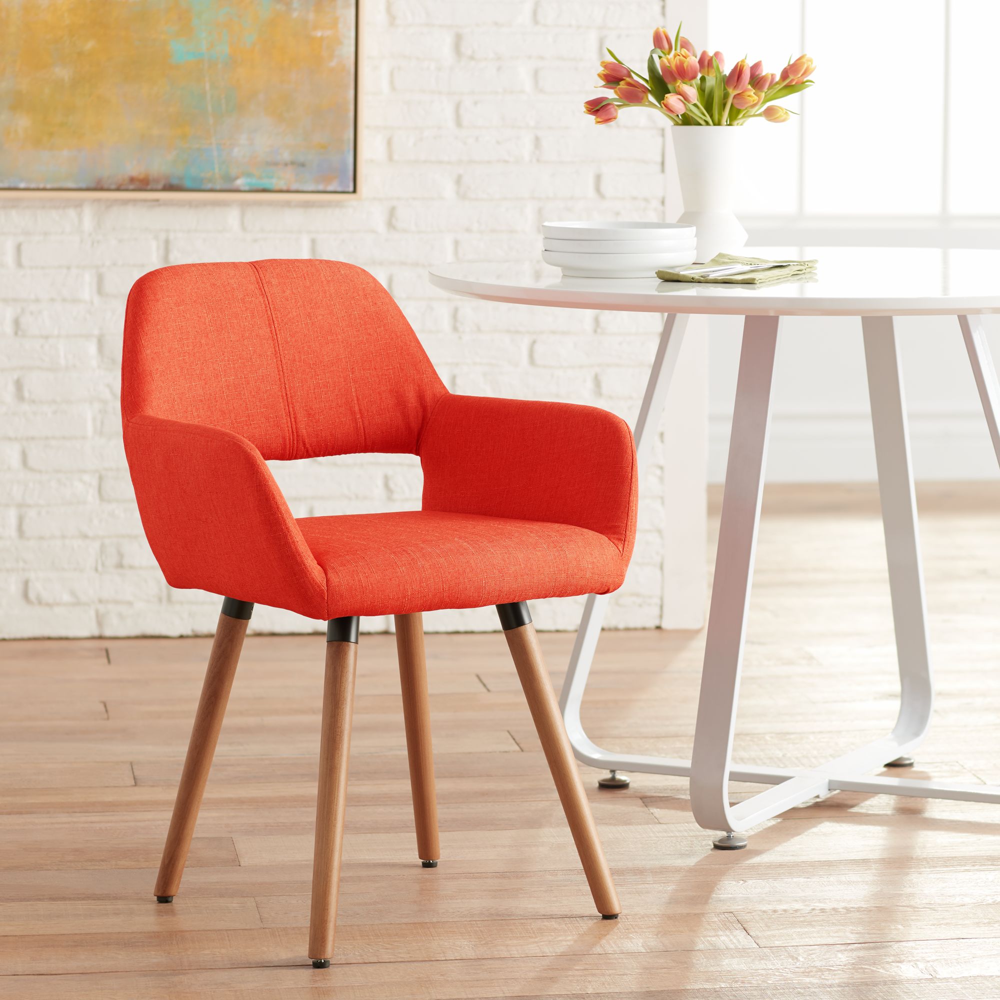 red orange dining chairs