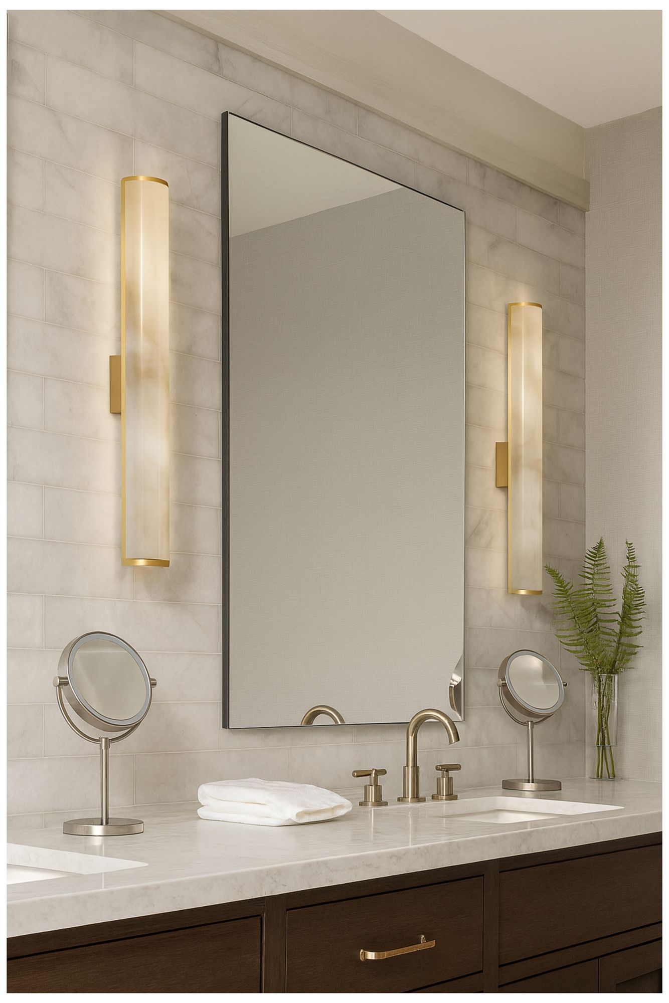 Image 6 Nena 26" High Faux Alabaster, Aged Brass LED Wall Sconce more views