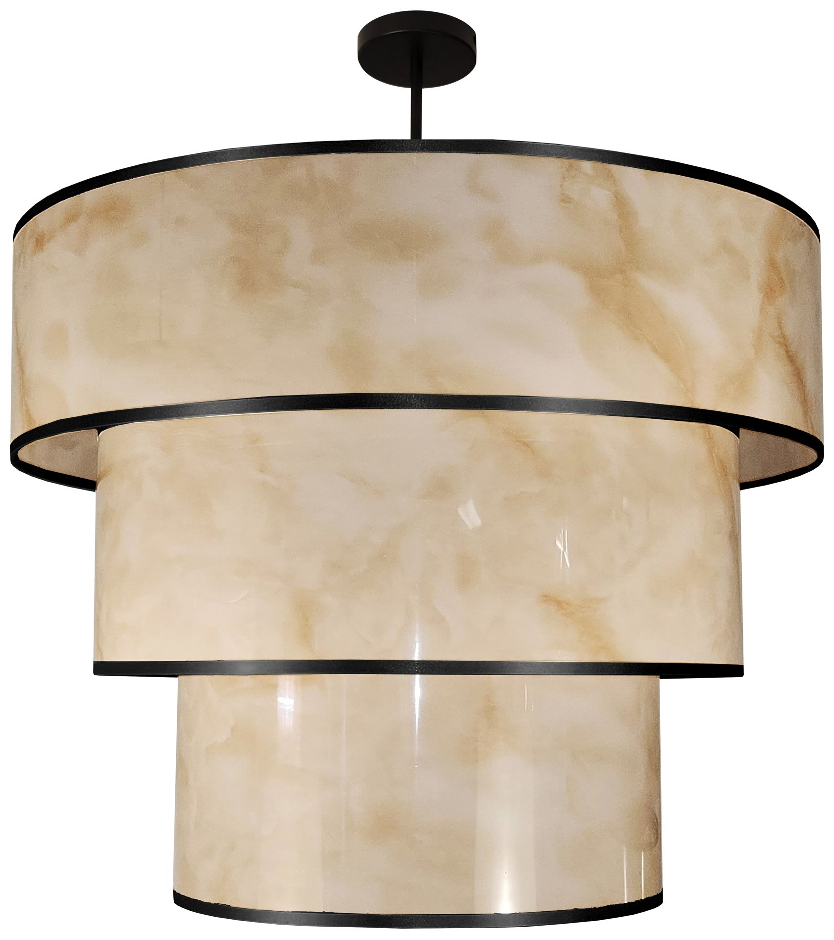 Thumbnail1 of Nena 30" Wide 9-Light Faux Alabaster, Matte Black Pendant