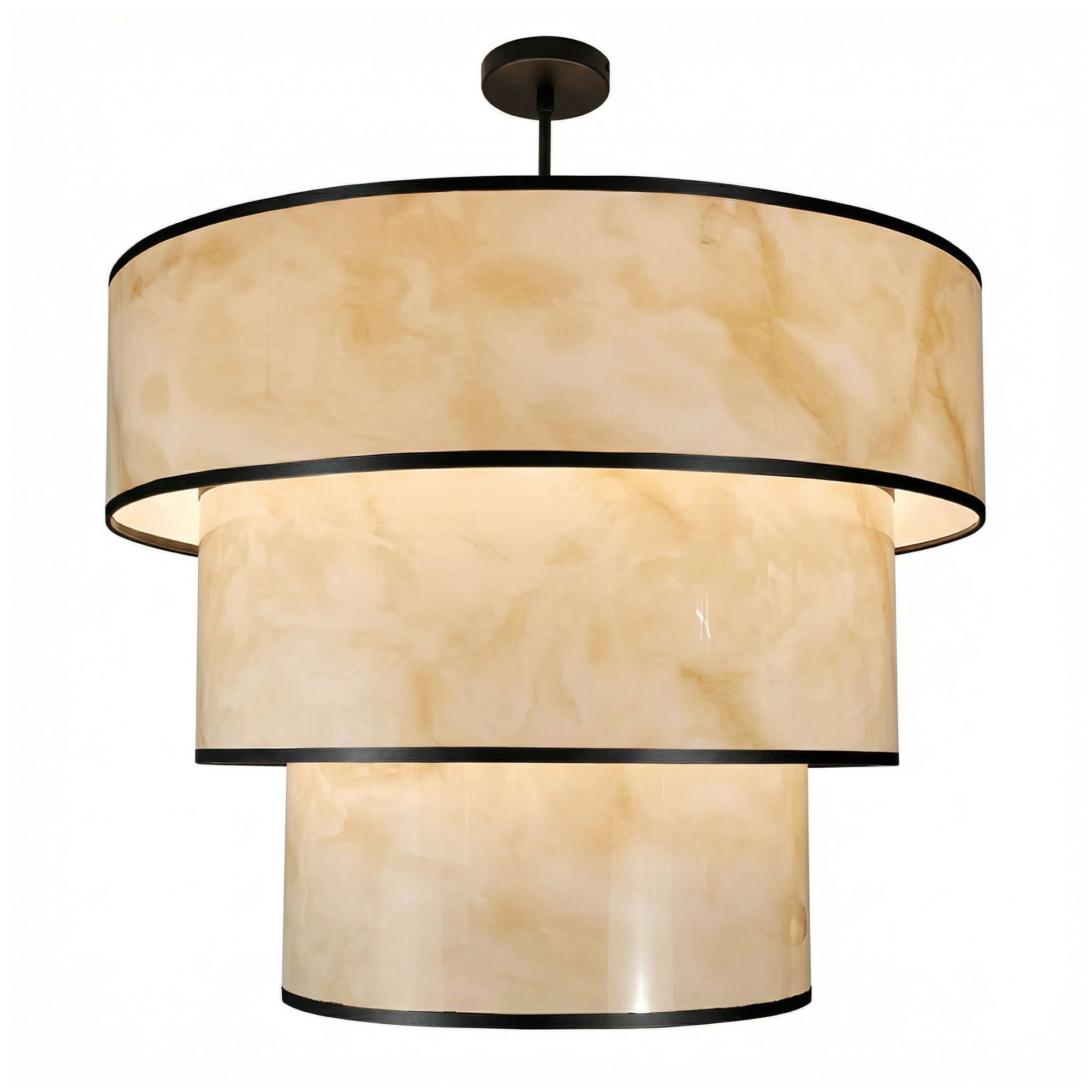 Thumbnail2 of Nena 30" Wide 9-Light Faux Alabaster, Matte Black Pendant more views