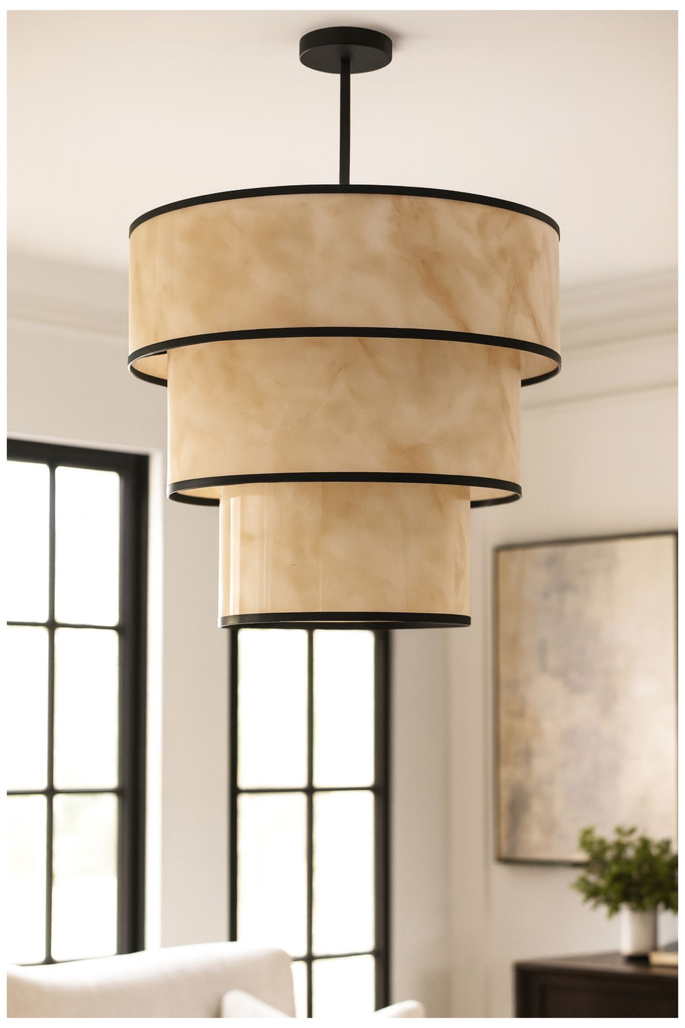 Thumbnail3 of Nena 30" Wide 9-Light Faux Alabaster, Matte Black Pendant more views
