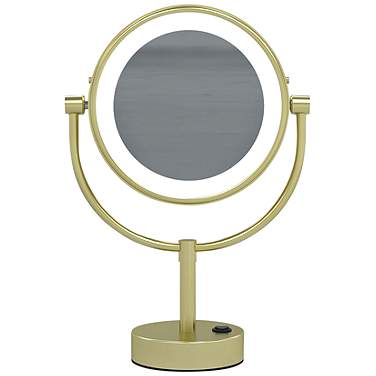 Neo Brushed Brass LED Lighted Makeup Freestanding Mirror