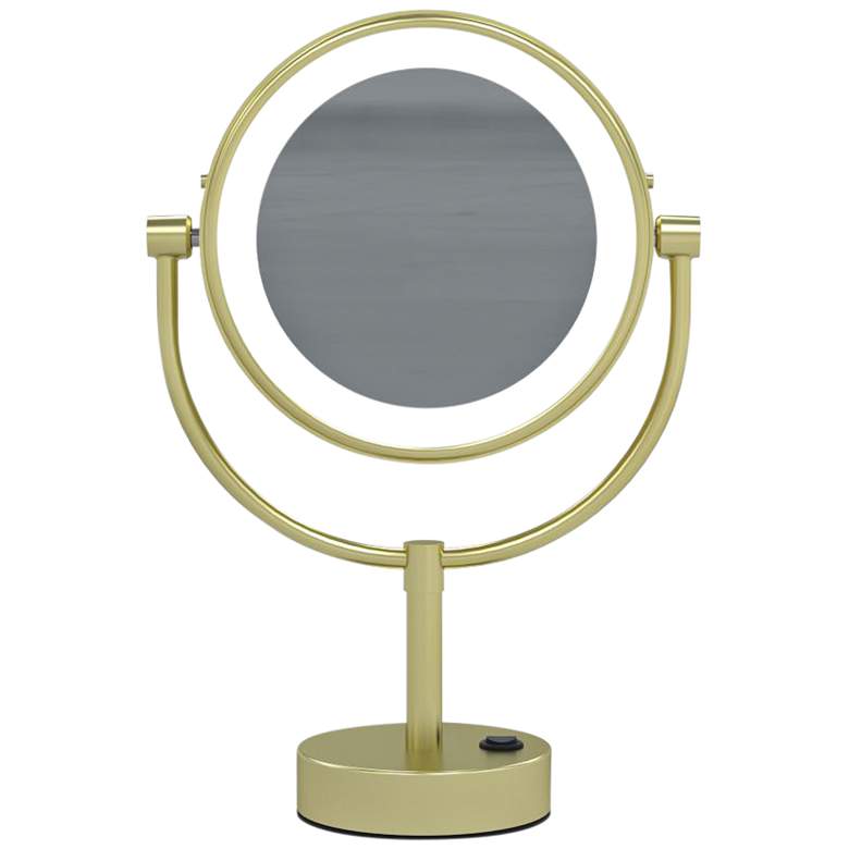 Image 1 Neo Brushed Brass LED Lighted Makeup Freestanding Mirror