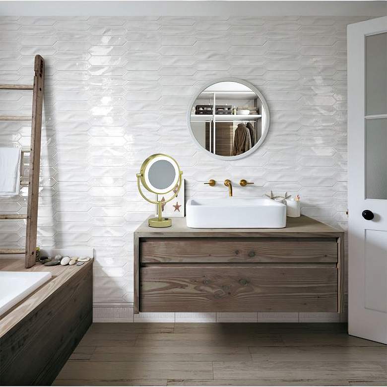 Image 4 Neo Brushed Brass LED Lighted Makeup Freestanding Mirror more views
