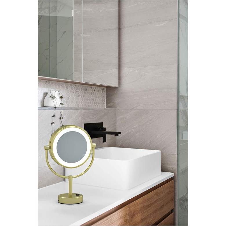 Image 5 Neo Brushed Brass LED Lighted Makeup Freestanding Mirror more views