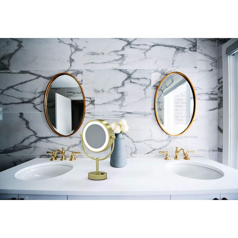 Image 6 Neo Brushed Brass LED Lighted Makeup Freestanding Mirror more views