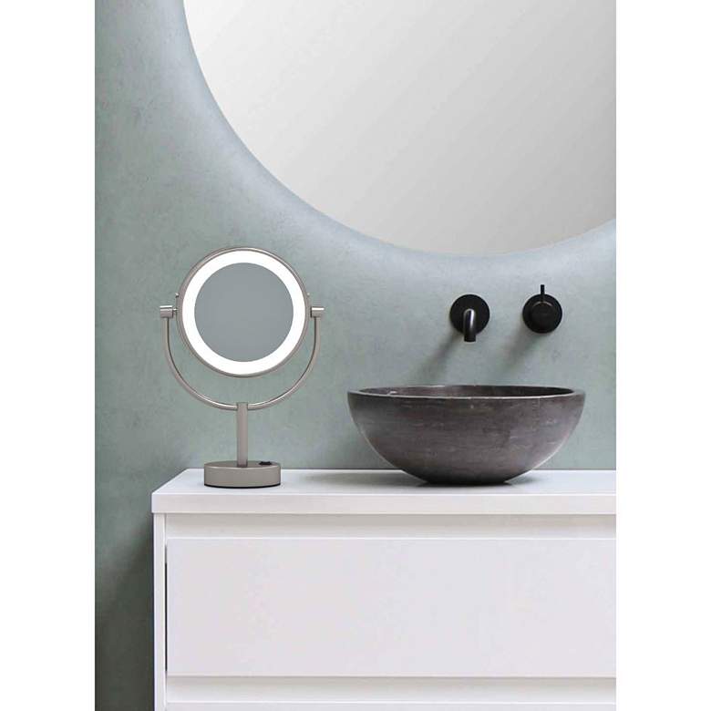 Image 5 Neo Brushed Nickel LED Lighted Makeup Freestanding Mirror more views