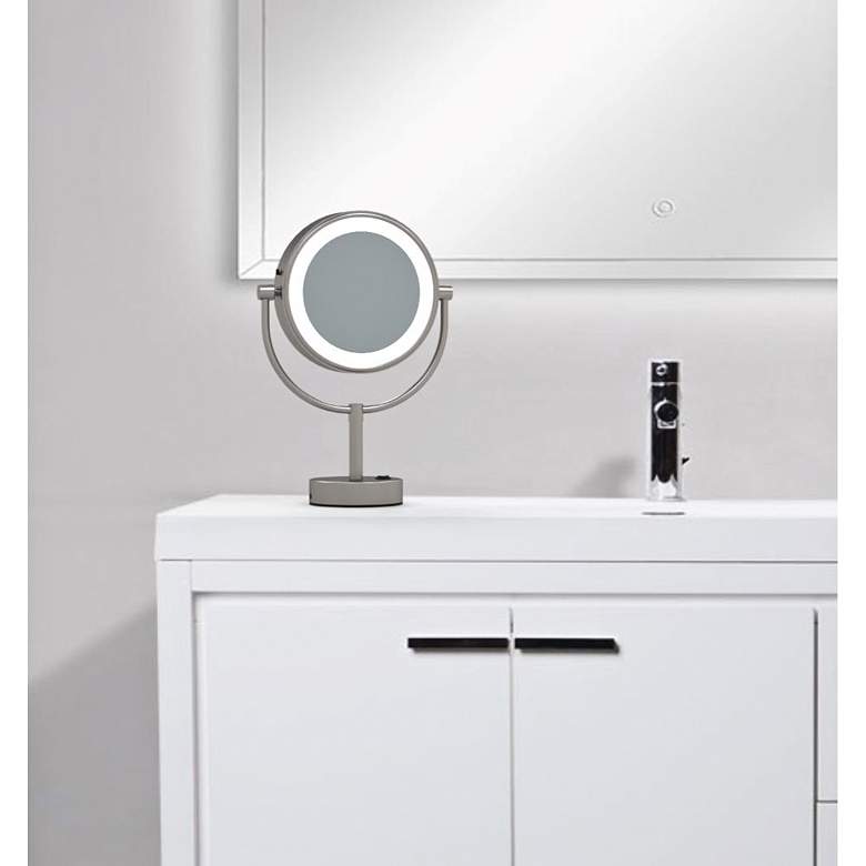 Image 6 Neo Brushed Nickel LED Lighted Makeup Freestanding Mirror more views
