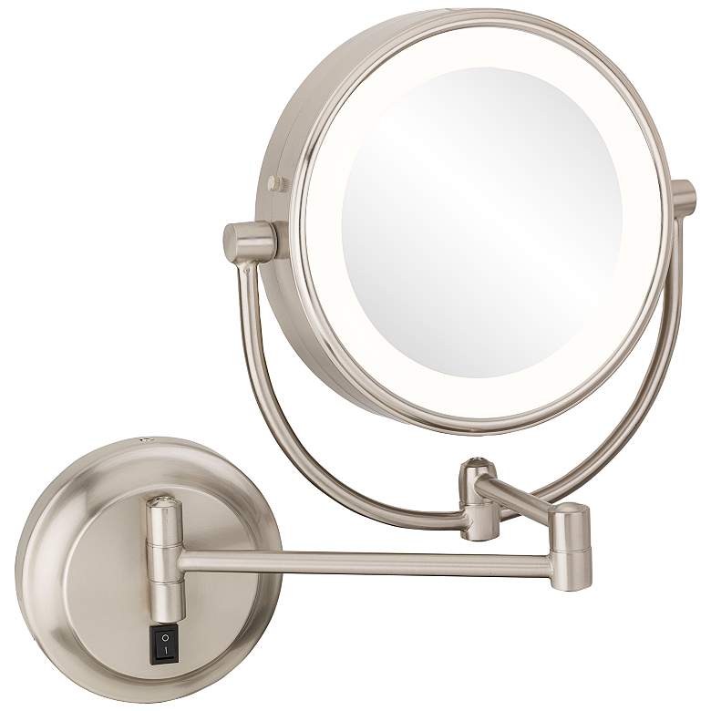 Image 1 Neo Brushed Nickel LED Lighted Round Makeup Wall Mirror